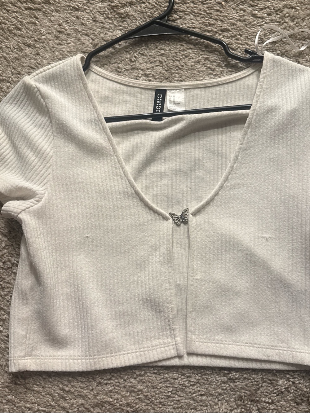 Divided Cream Ribbed V-Neck Butterfly Crop Top